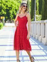 Sosandar Red Guipure Lace Strappy Fit And Flare Dress - Image 4 of 4