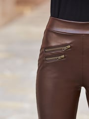Sosandar Brown Tall Leather Look Premium Leggings - Image 5 of 5