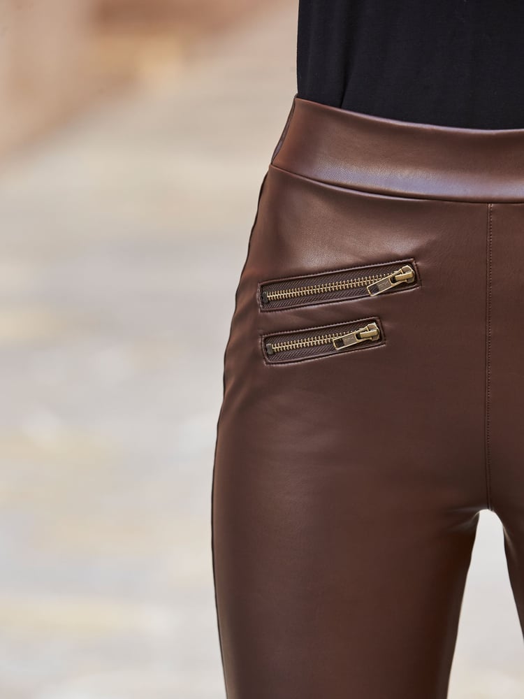 Sosandar Brown Tall Leather Look Premium Leggings - Image 5 of 5
