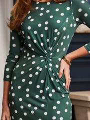 Sosandar Green Crew Neck Fluted Sleeve Knot Side Dress - Image 5 of 5