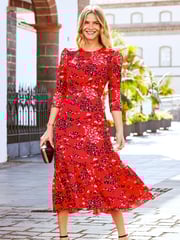 Sosandar Red Bust Seam Fit And Flare Dress - Image 1 of 5