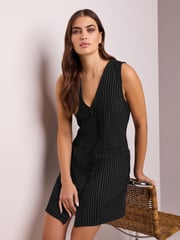 Black Stripe Jersey Blazer Mini Dress - Image 1 of 6