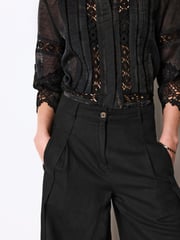 Black Linen Blend Wrap Wide Trousers - Image 4 of 5