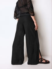 Black Linen Blend Wrap Wide Trousers - Image 5 of 5