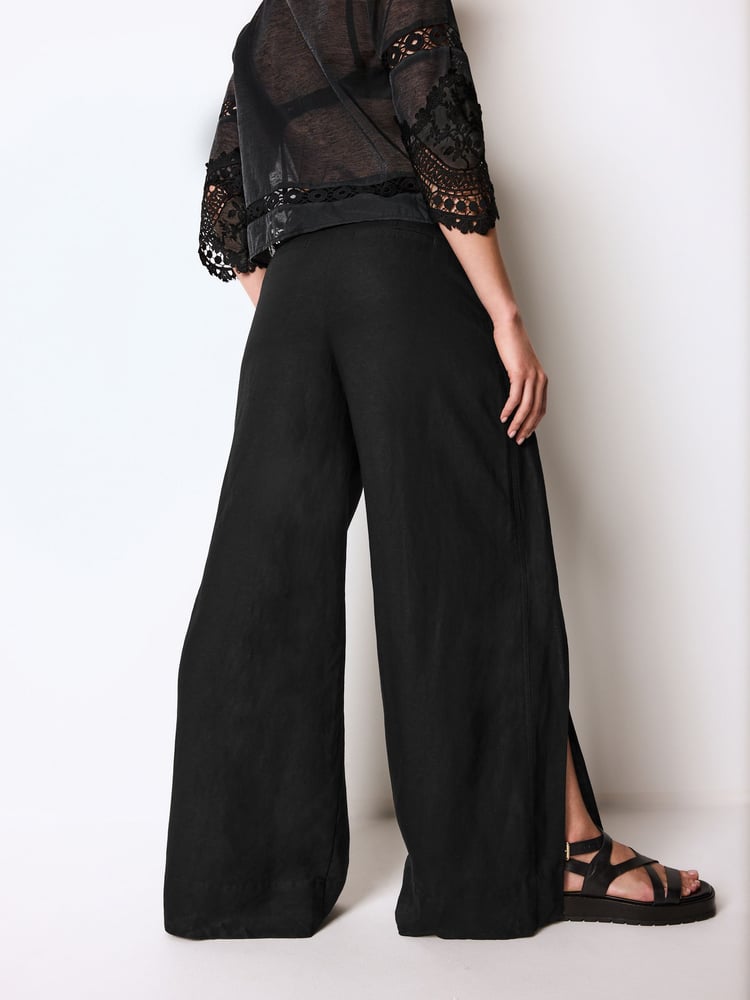 Black Linen Blend Wrap Wide Trousers - Image 5 of 5