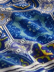 Blue Geometric Print V-Neck Belted Summer Wide Leg Jumpsuit - Image 6 of 6