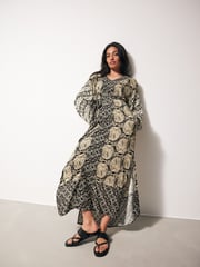 Black/Cream Summer Maxi Kaftan Dress - Image 1 of 7