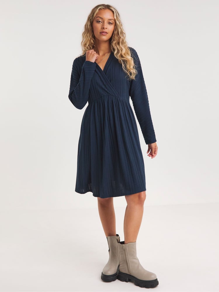 Simply Be Blue Ribbed Smock Dress - Image 1 of 4