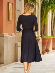Sosandar Blue Metallic Sweetheart Neckline Fit & Flare Dress - Image 2 of 5