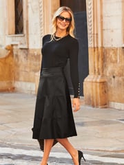 Sosandar Black Leather Look Panelled A Line Midi Skirt - Image 2 of 3
