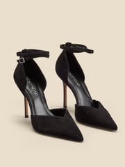 Sosandar Black Leather Ankle Strap Flared Heel Court Shoes - Image 2 of 3