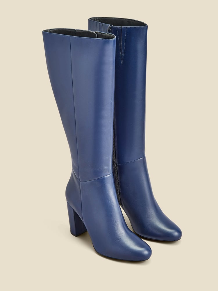 Sosandar Blue Leather Knee High Boots - Image 2 of 4
