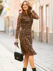 Sosandar Natural Fleck Leopard Print Mesh Shirt Jersey Dress - Image 3 of 5
