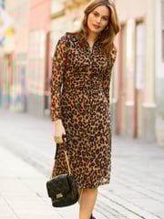 Sosandar Natural Fleck Leopard Print Mesh Shirt Jersey Dress - Image 4 of 5