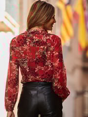 Sosandar Red Printed Button Down Shirt - Image 2 of 4