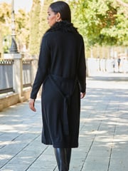 Sosandar Black Faux Fur Trim Longline Cardigan - Image 2 of 5