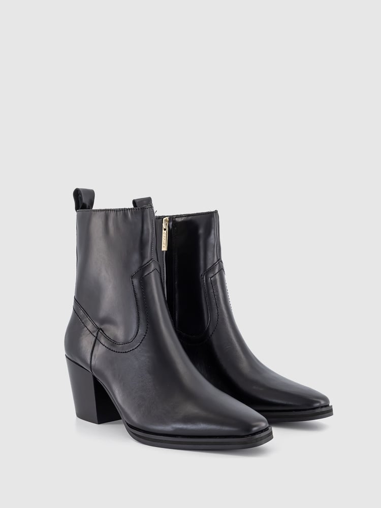 Office Black Leather Western Ankle Boots - Image 1 of 4
