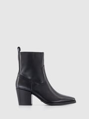Office Black Leather Western Ankle Boots - Image 2 of 4