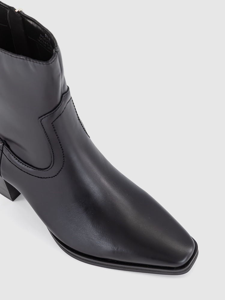 Office Black Leather Western Ankle Boots - Image 4 of 4