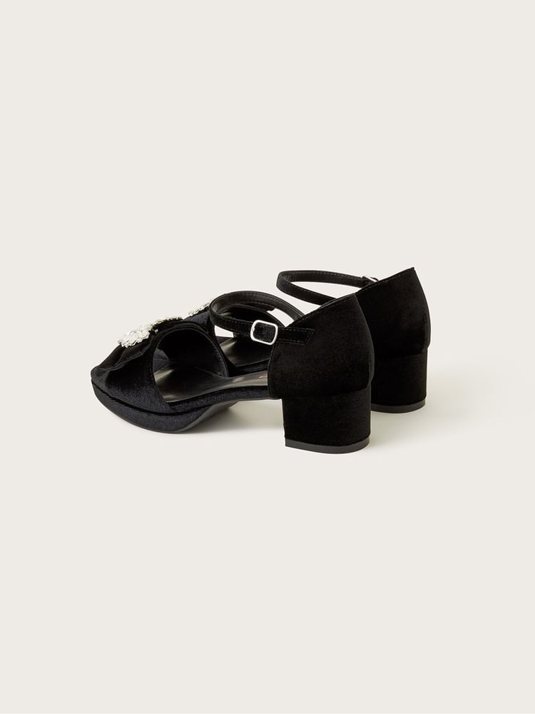 Monsoon Black Platform Velvet Sandals - Image 3 of 3