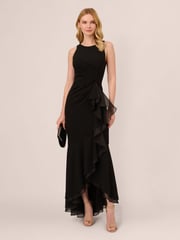 Adrianna Papell Ruffle Crepe Halter Gown - Image 1 of 7