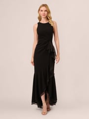 Adrianna Papell Ruffle Crepe Halter Gown - Image 3 of 7