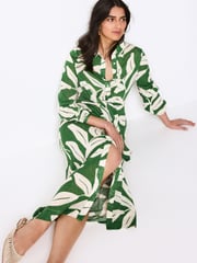Green Leaf Print Shirt Midi Dress - Image 1 of 6