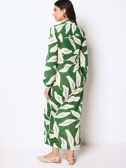 Green Leaf Print Shirt Midi Dress - Image 3 of 6