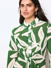 Green Leaf Print Shirt Midi Dress - Image 4 of 6