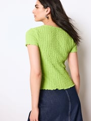 Green Textured Twist Front Short Sleeve Top - Image 3 of 6