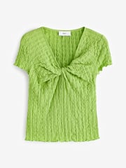 Green Textured Twist Front Short Sleeve Top - Image 5 of 6