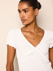 White Textured Twist Front Short Sleeve Top - Image 1 of 6
