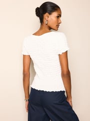 White Textured Twist Front Short Sleeve Top - Image 4 of 6