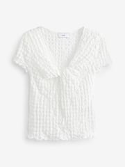 White Textured Twist Front Short Sleeve Top - Image 5 of 6