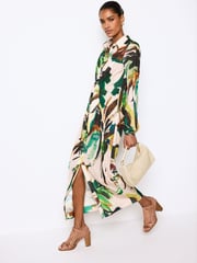 Ecru Palm Print Shirt Midi Dress - Image 1 of 6