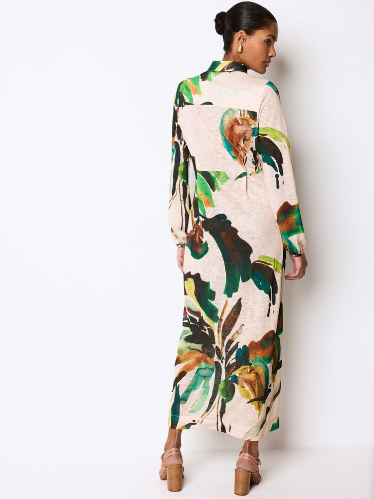 Ecru Palm Print Shirt Midi Dress - Image 2 of 6