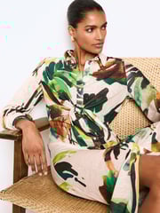 Ecru Palm Print Shirt Midi Dress - Image 3 of 6