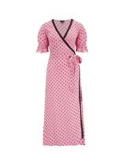 Pour Moi Pink Laney Lace Trim Woven Wrap Midi Dress - Image 4 of 5