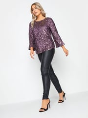 M&Co Purple Sequin Flute Sleeve Top - Image 4 of 6