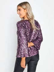 M&Co Purple Sequin Flute Sleeve Top - Image 5 of 6