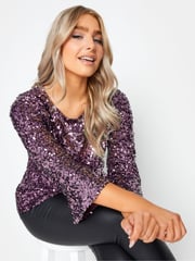 M&Co Purple Sequin Flute Sleeve Top - Image 6 of 6