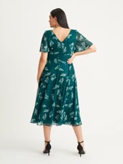 Scarlett & Jo Bottle Green Victoria Angel Sleeve Mesh Midi Dress - Image 2 of 4