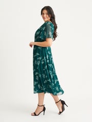 Scarlett & Jo Bottle Green Victoria Angel Sleeve Mesh Midi Dress - Image 3 of 4