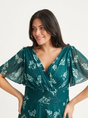 Scarlett & Jo Bottle Green Victoria Angel Sleeve Mesh Midi Dress - Image 4 of 4