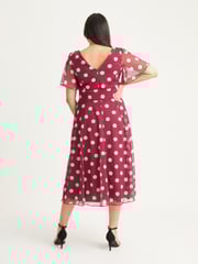 Scarlett & Jo Red Polka Dot Victoria Angel Sleeve Mesh Midi Dress - Image 2 of 4