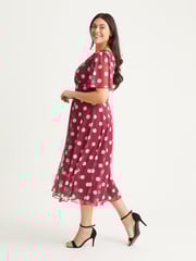 Scarlett & Jo Red Polka Dot Victoria Angel Sleeve Mesh Midi Dress - Image 3 of 4