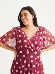 Scarlett & Jo Red Polka Dot Victoria Angel Sleeve Mesh Midi Dress - Image 4 of 4