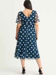 Scarlett & Jo Teal Blue Polka Dot Victoria Angel Sleeve Mesh Midi Dress - Image 2 of 4