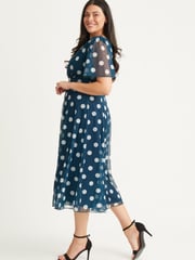 Scarlett & Jo Teal Blue Polka Dot Victoria Angel Sleeve Mesh Midi Dress - Image 3 of 4