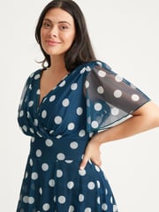 Scarlett & Jo Teal Blue Polka Dot Victoria Angel Sleeve Mesh Midi Dress - Image 4 of 4